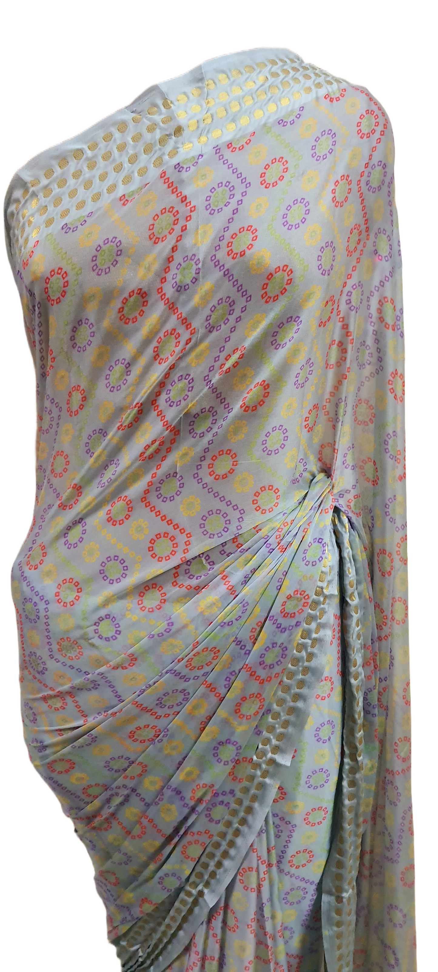 Gray Bandhej Bandhani Printed Chinon Chiffon saree SHVGS05