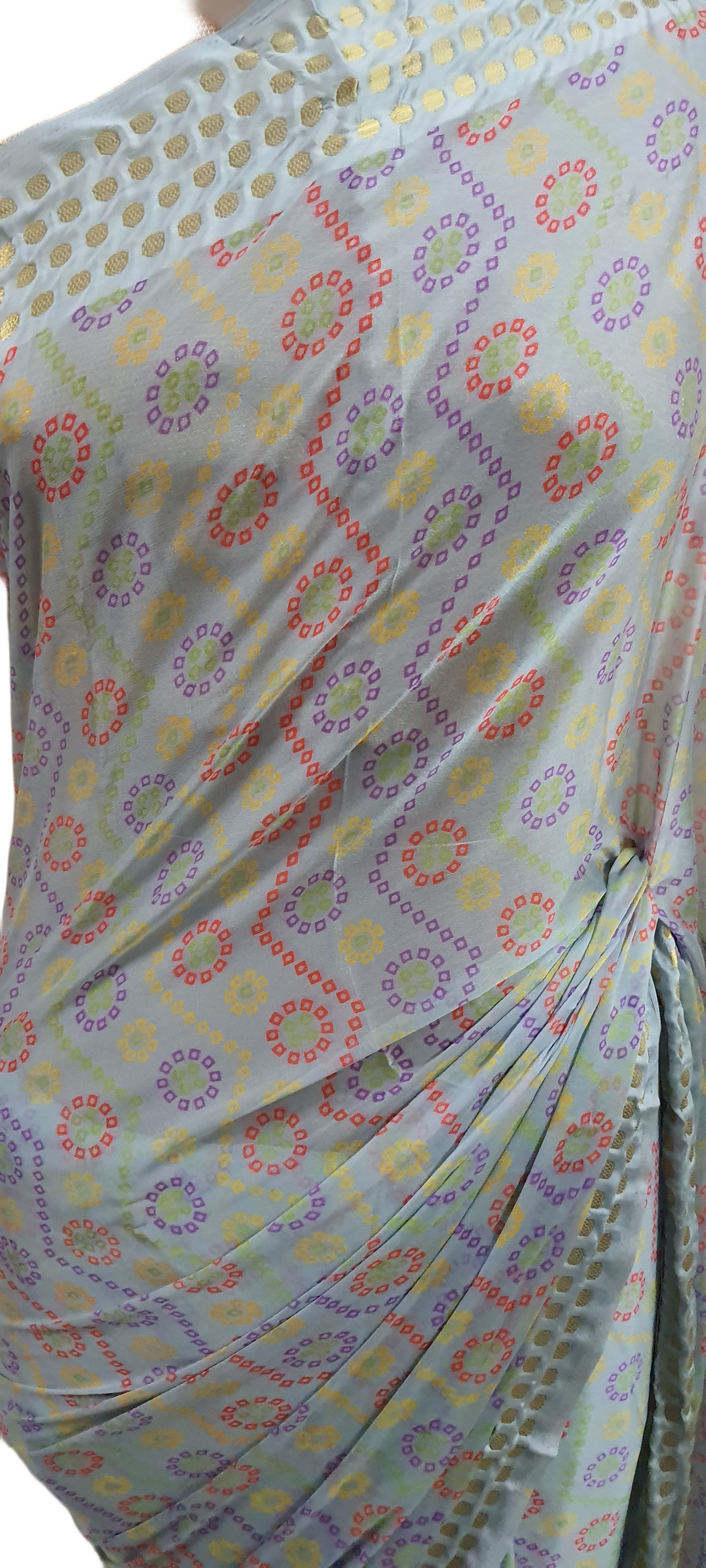 Gray Bandhej Bandhani Printed Chinon Chiffon saree SHVGS05