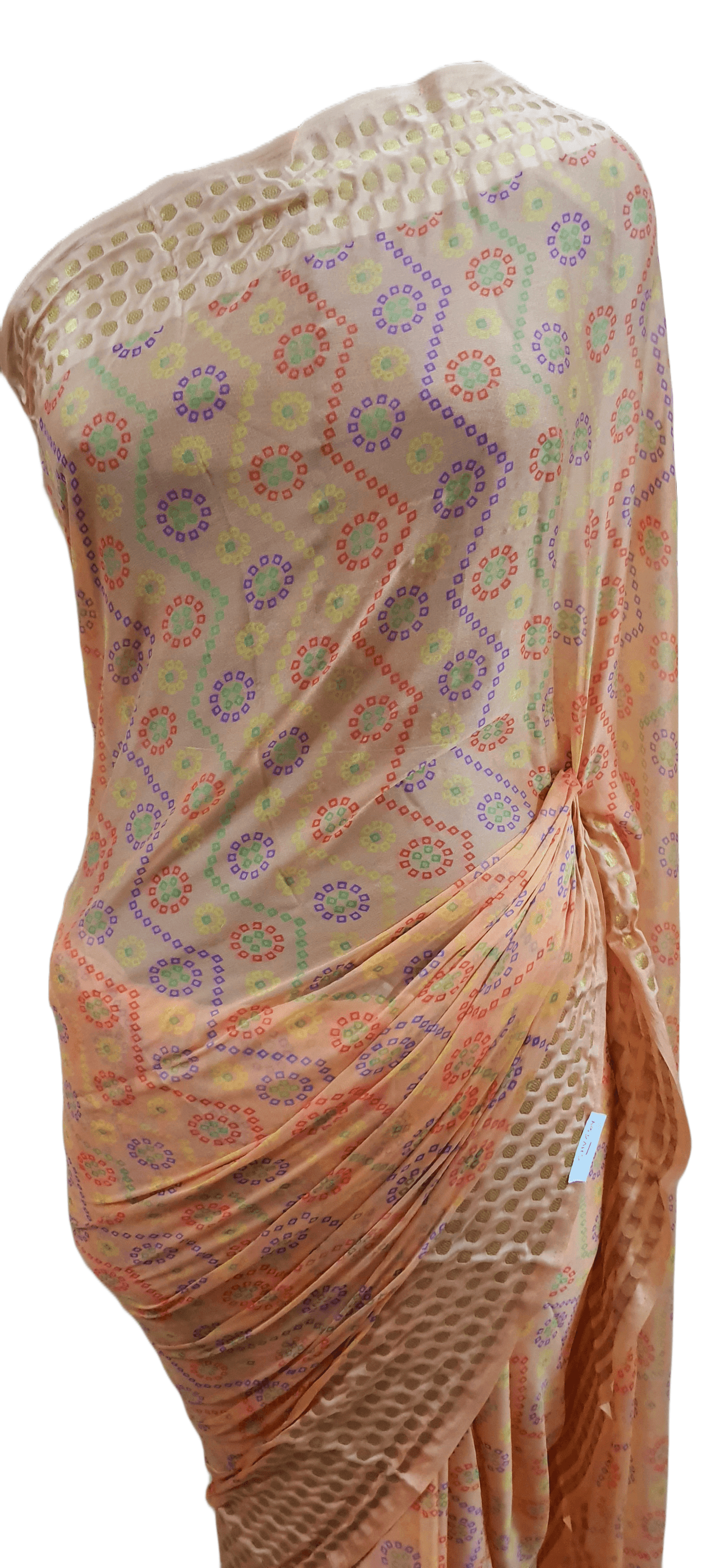 Peach Bandhej Bandhani Printed Chinon Chiffon saree SHVGS10 - Ethnic's By Anvi Creations