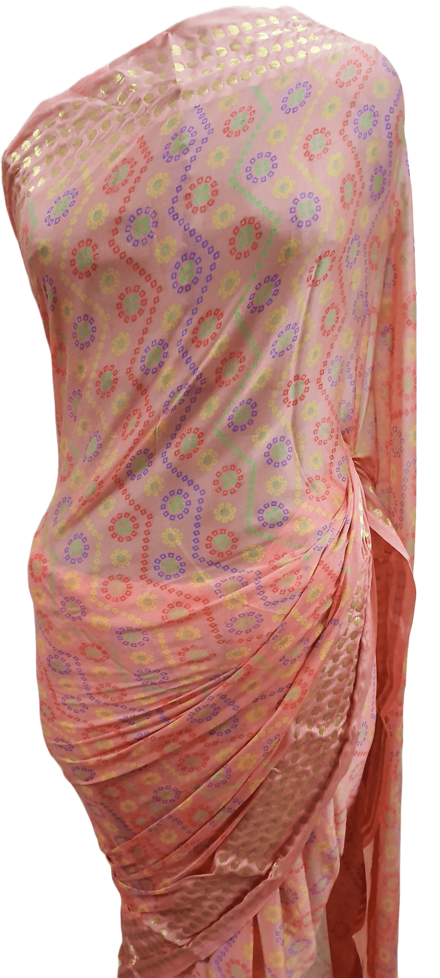 Peachy Pink Bandhej Bandhani Printed Chinon Chiffon saree SHVGS11 - Ethnic's By Anvi Creations