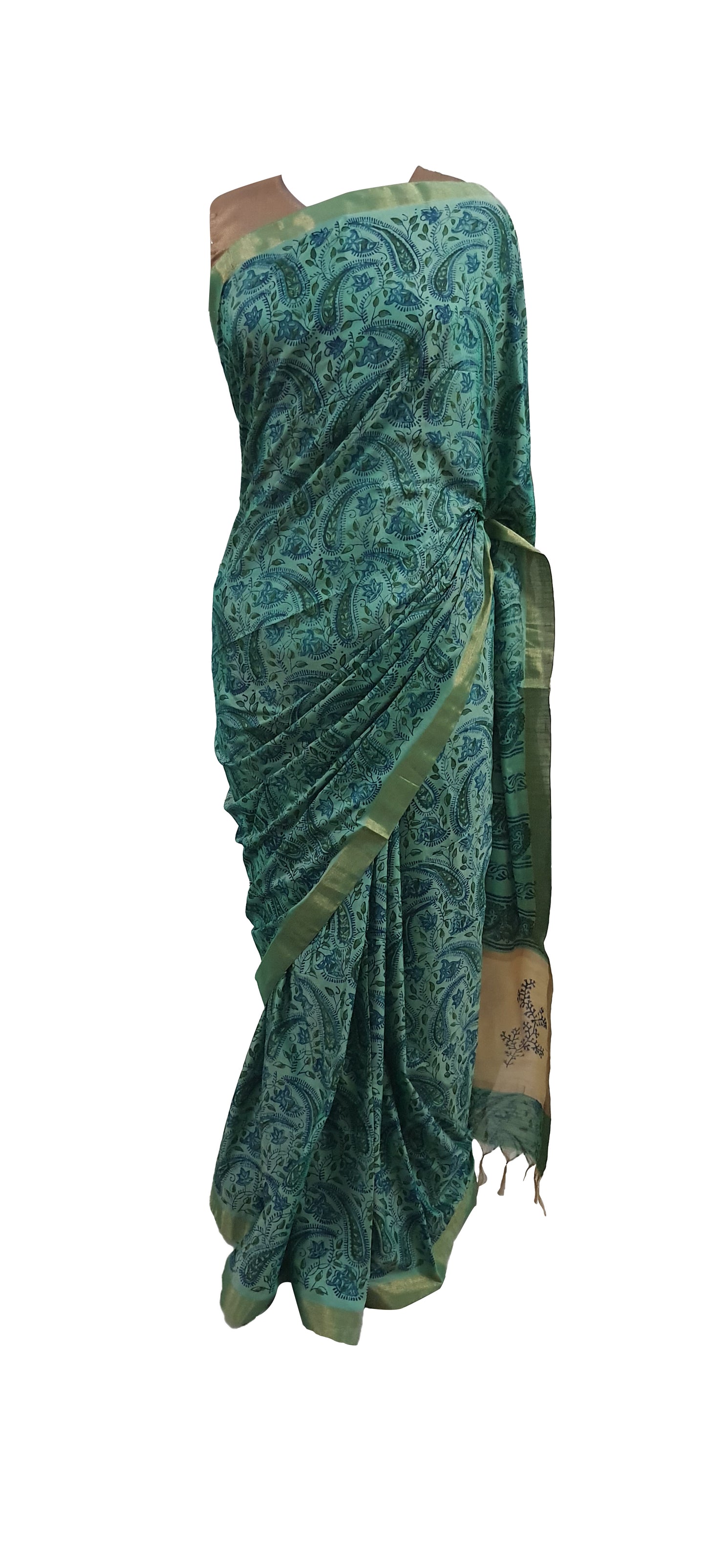 Green Kalamkari Printed Soft Silk Saree SHVMD02