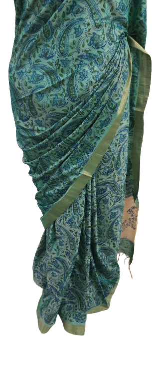 Green Kalamkari Printed Soft Silk Saree SHVMD02