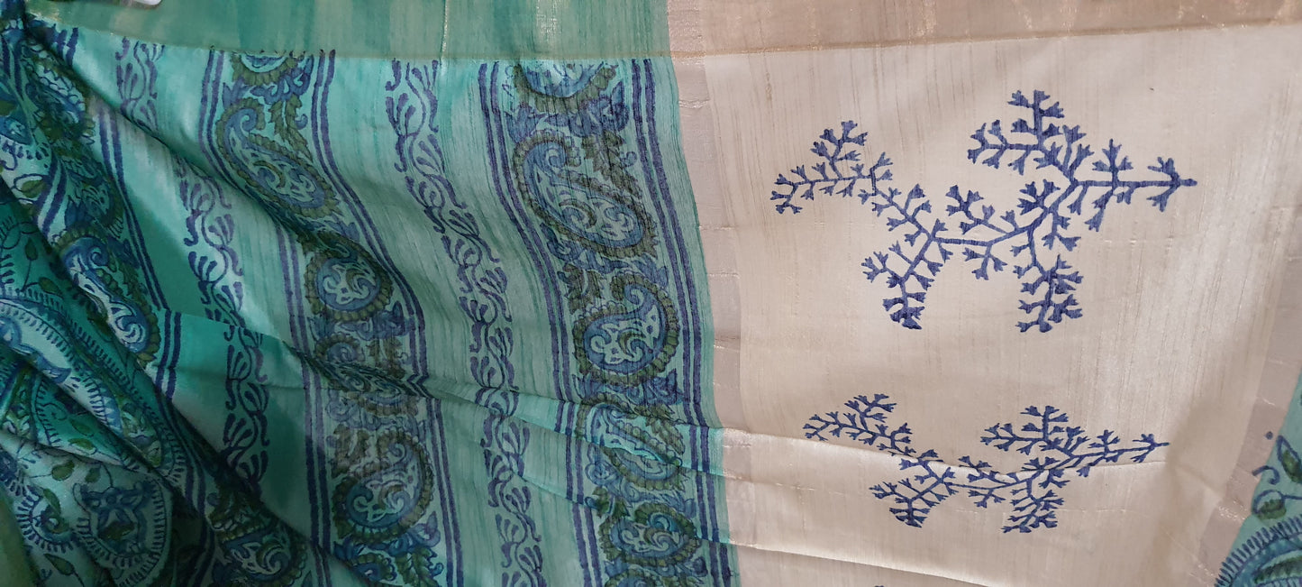 Green Kalamkari Printed Soft Silk Saree SHVMD02