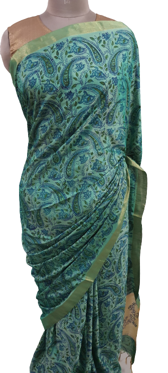 Green Kalamkari Printed Soft Silk Saree SHVMD02
