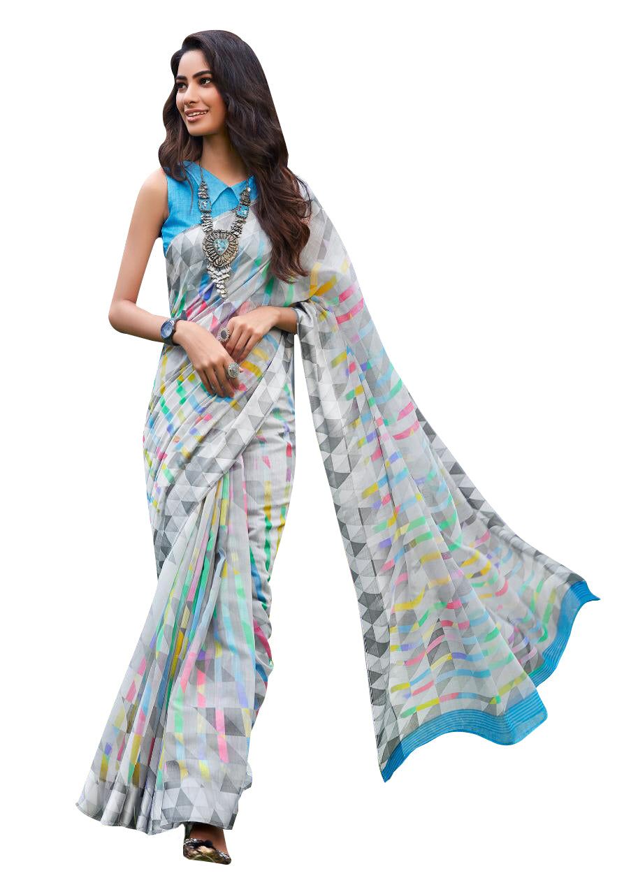 Wholesale Set of 4 Soft Linen Cotton Printed Sarees – Floral & Trendy Designer Collection SH