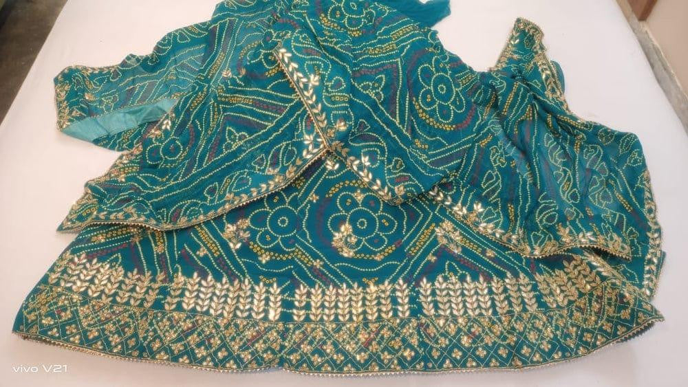 Pure Georgette Bandhej With cutdana Gotapatti work Jaipuri Lehenga