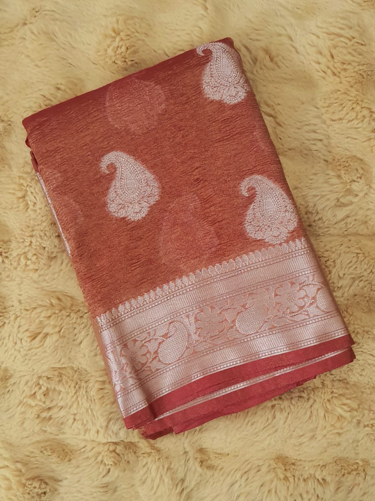 Rust Red Crush Tissue Banarasi Traditional saree MS03