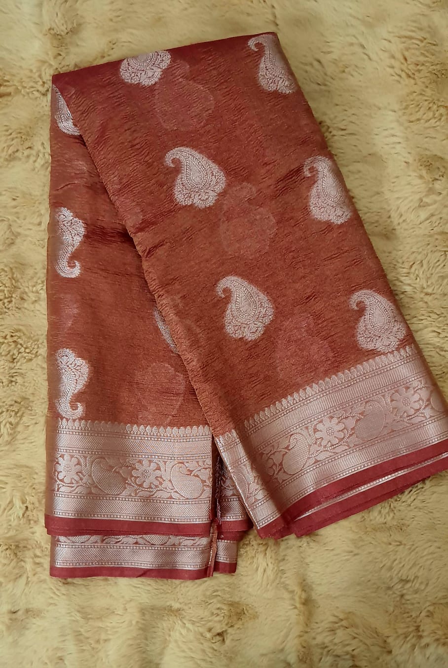 Rust Red Crush Tissue Banarasi Traditional saree MS03