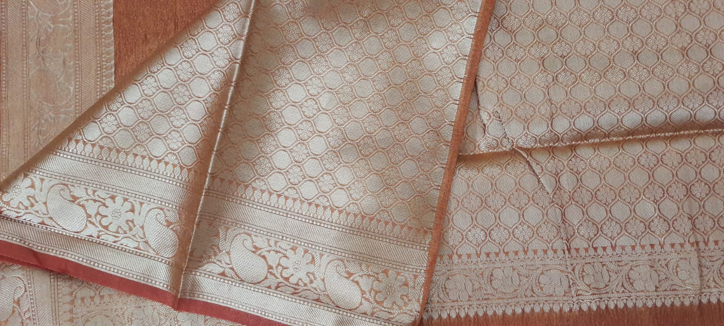 Rust Red Crush Tissue Banarasi Traditional saree MS03