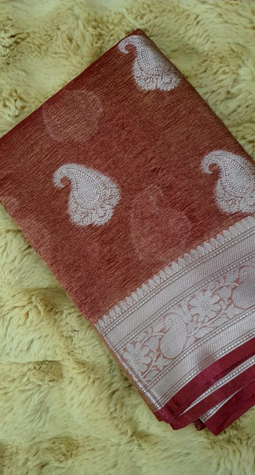 Rust Red Crush Tissue Banarasi Traditional saree MS03