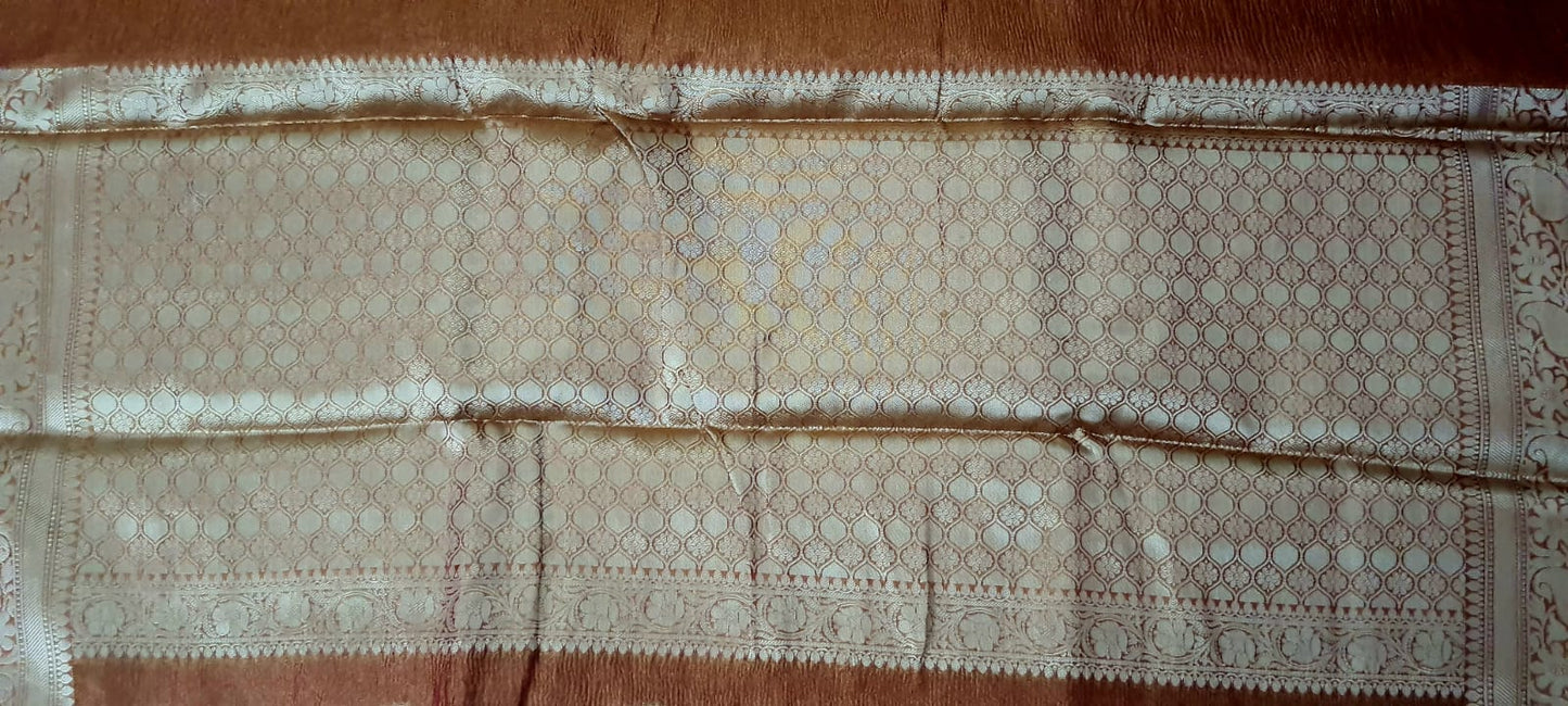 Rust Red Crush Tissue Banarasi Traditional saree MS03