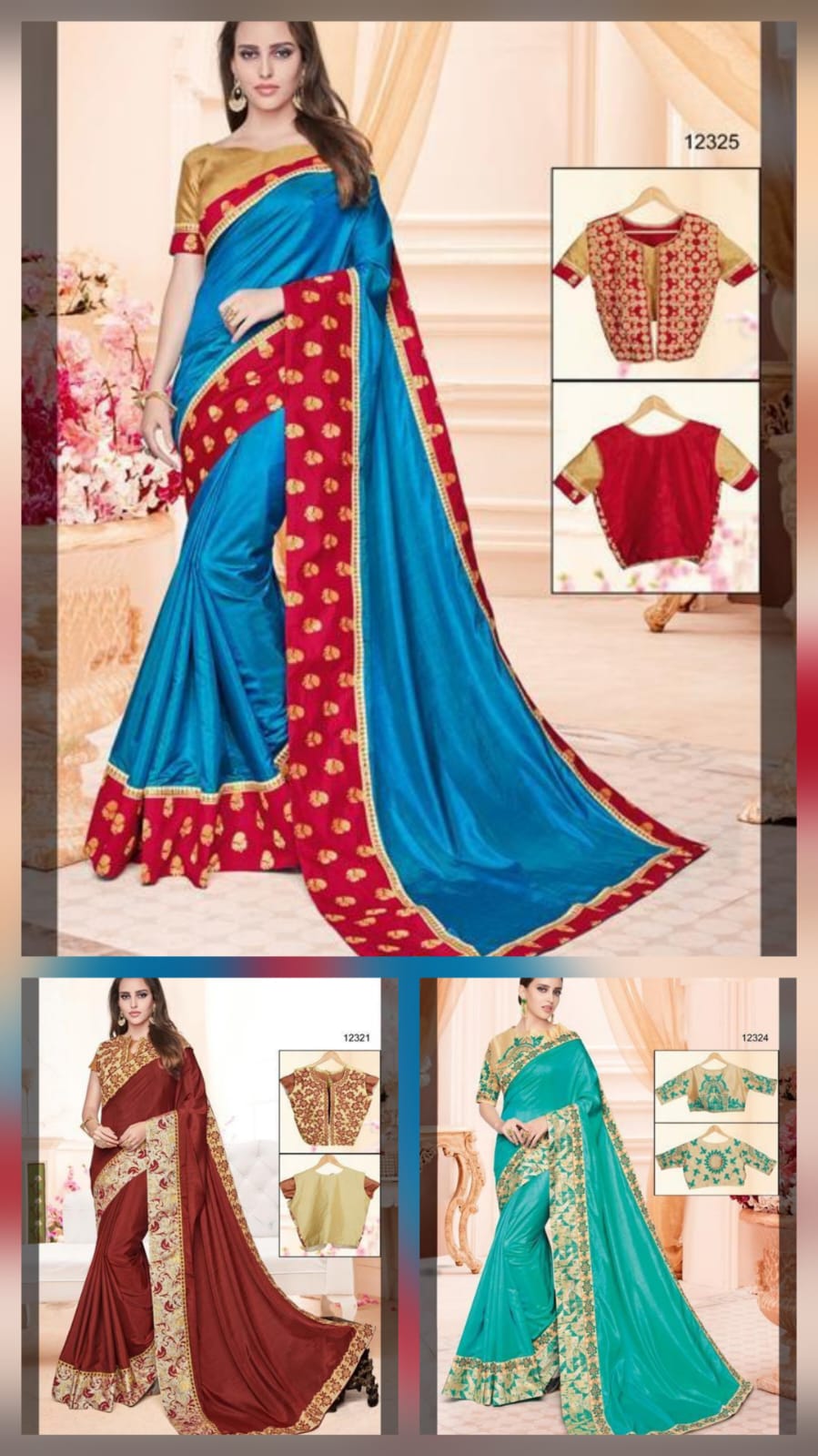 Set of 3 Dupion Silk Sarees with Embroidered Work Border & Dual Blouse Options | Wholesale Combo for Festive & Party Wear