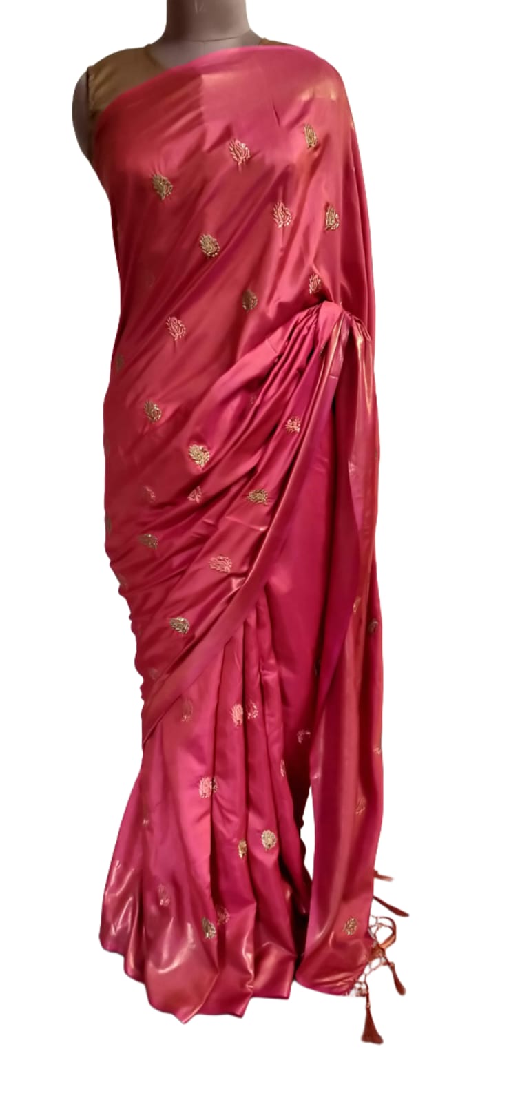 Designer Red Dupion Silk saree with Small Butti Embroidery