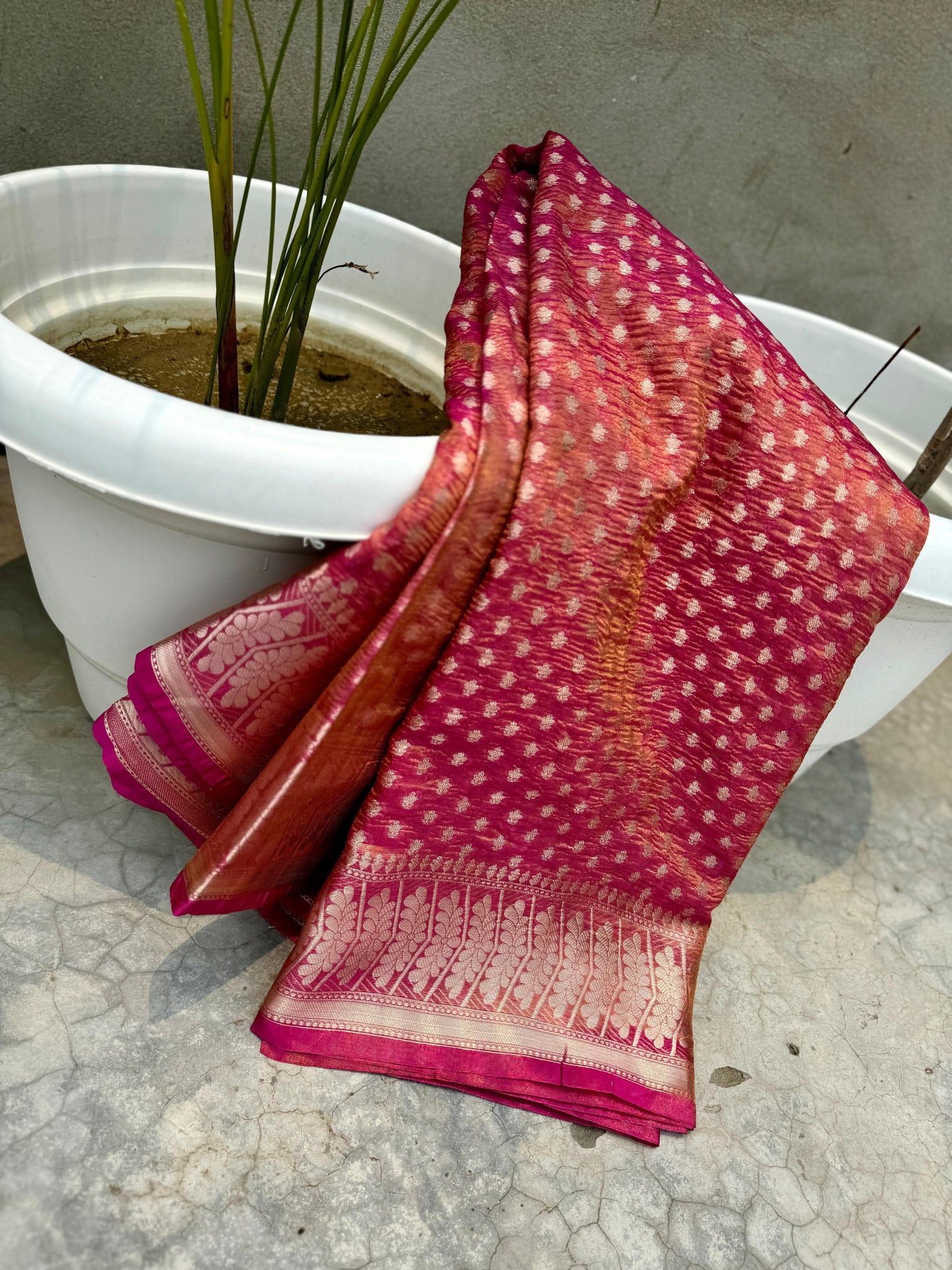 Pink Crush Tissue Banarasi Traditional saree MS02