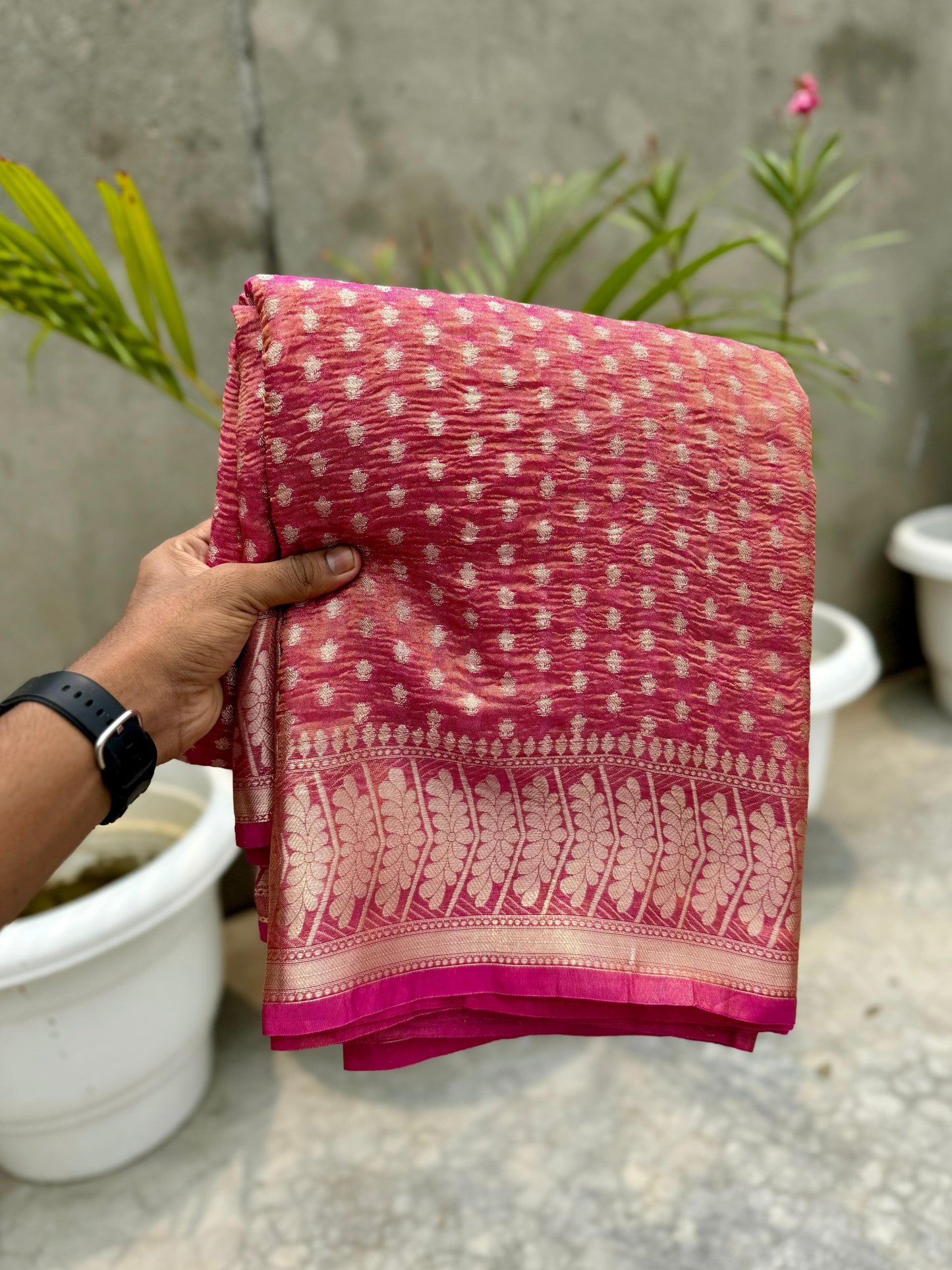 Pink Crush Tissue Banarasi Traditional saree MS02