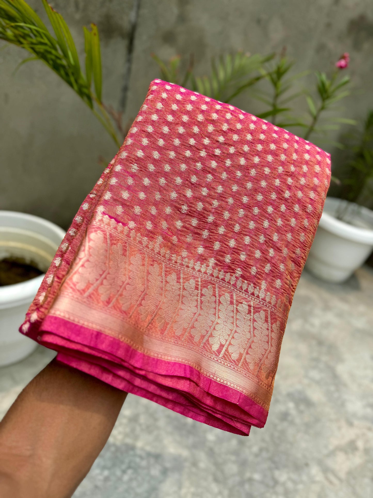 Pink Crush Tissue Banarasi Traditional saree MS02