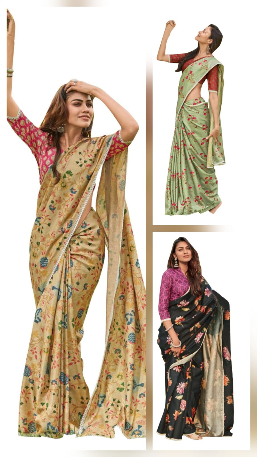 Wholesale Combo Set of 3 Soft Silk Printed Sarees | Floral & Festive Design