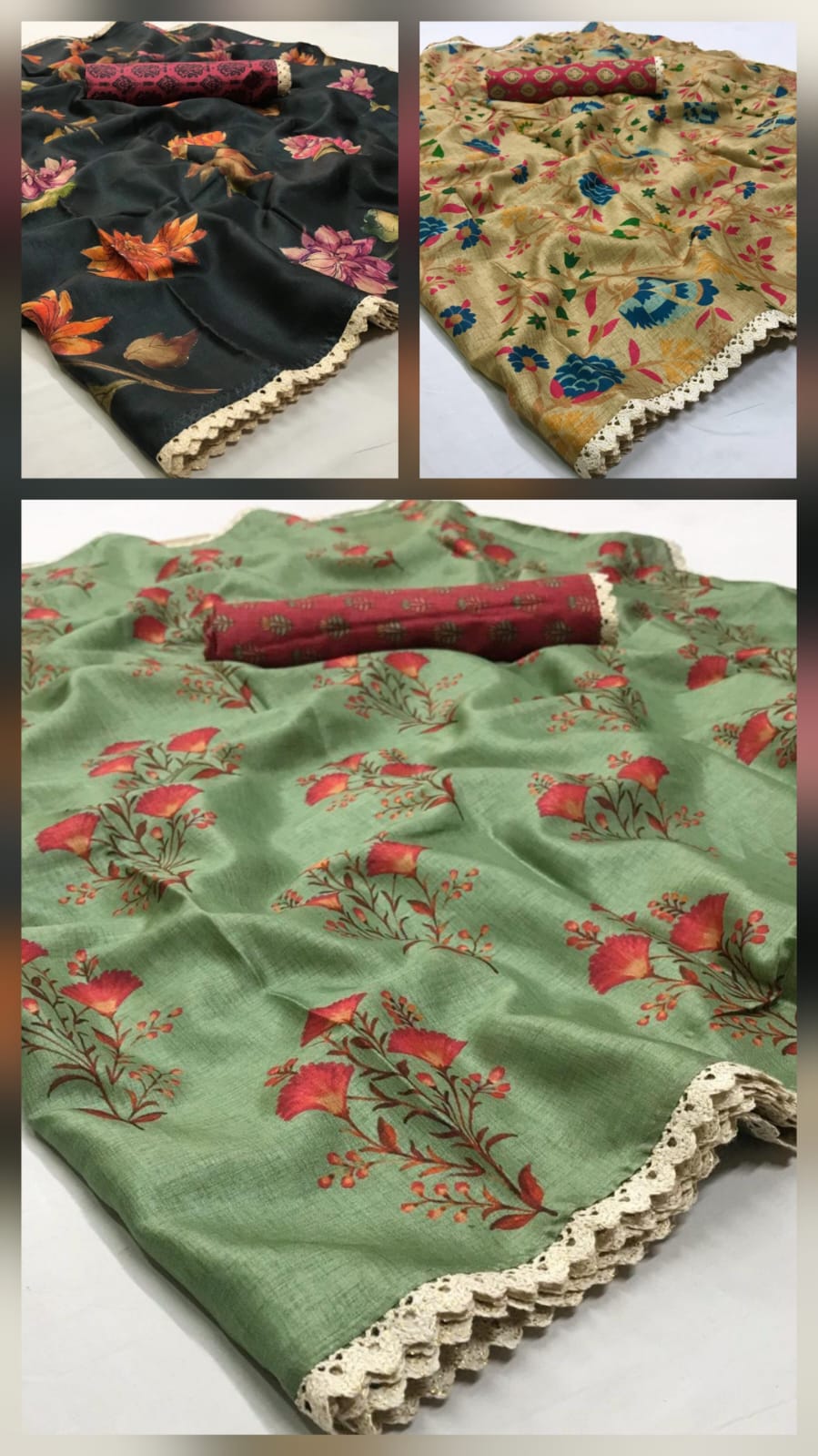 Wholesale Combo Set of 3 Soft Silk Printed Sarees | Floral & Festive Design