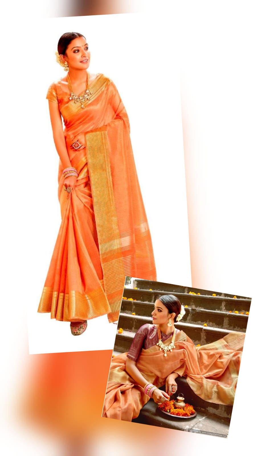 Wholesale Set of 2 Tissue Linen Sarees with Weaving Border & Matching Blouses SIM