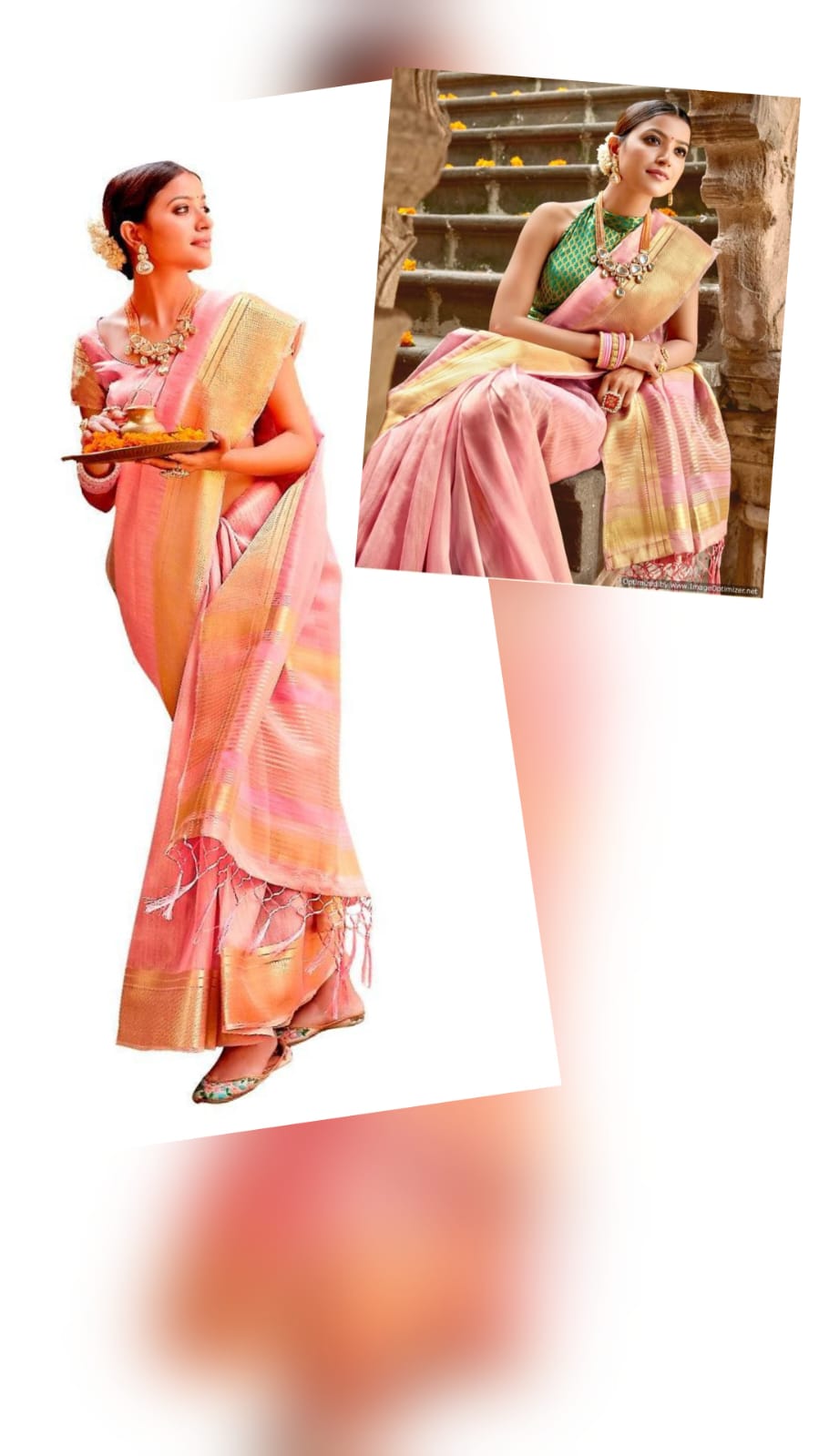 Wholesale Set of 2 Tissue Linen Sarees with Weaving Border & Matching Blouses SIM