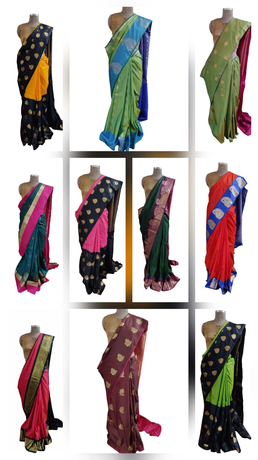 Wholesale Combo Set of 10 Kanchi Silk Blend Sarees with Rich Zari Borders | Heavy Traditional Look