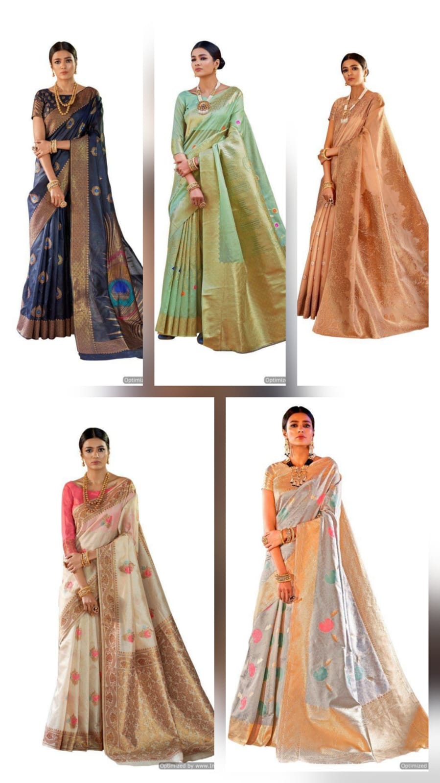 Wholesale Combo Set of 5 Chanderi Silk Sarees with Zari Border & Blouse