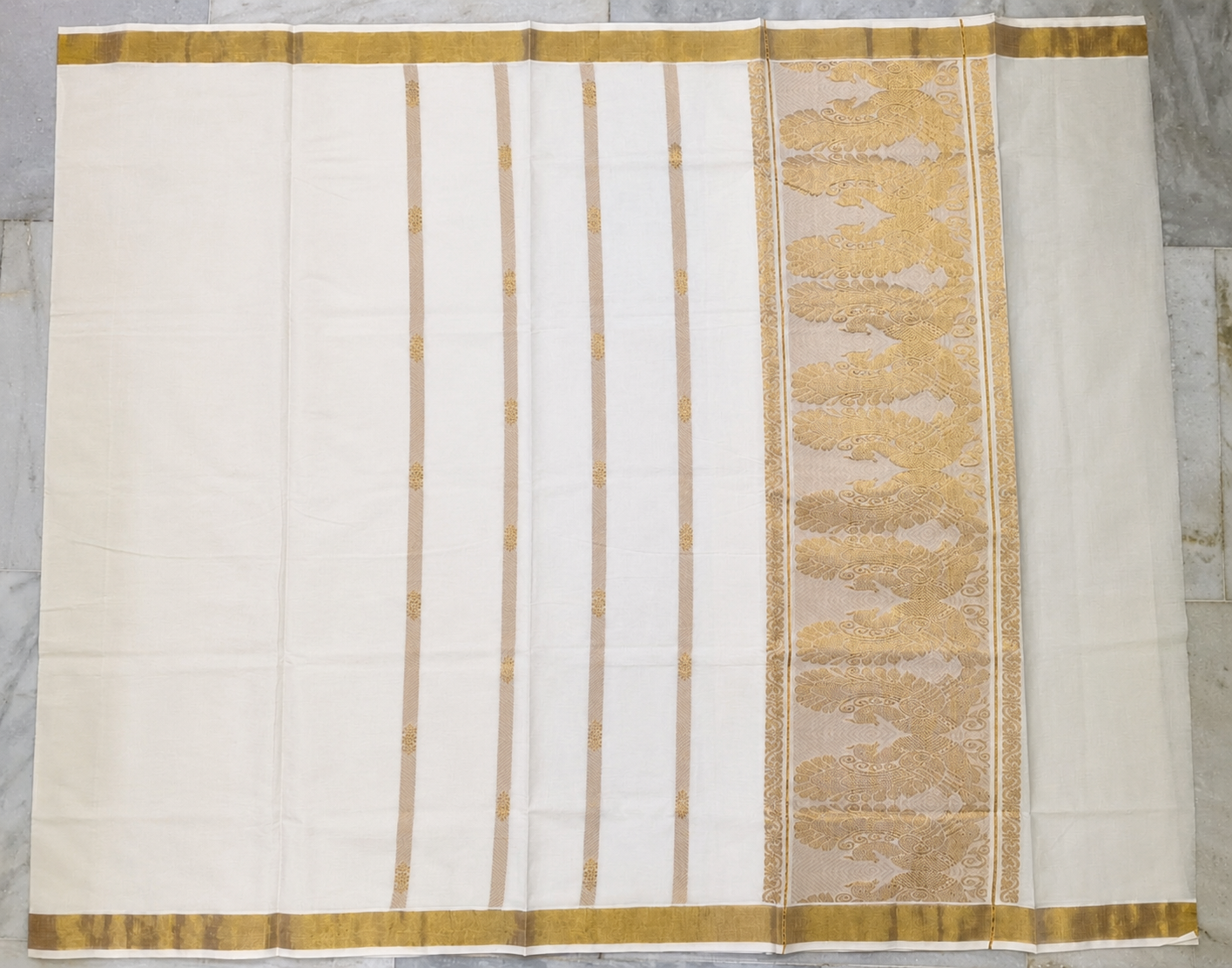 Off White Cotton Silk Gold Border saree SHC2