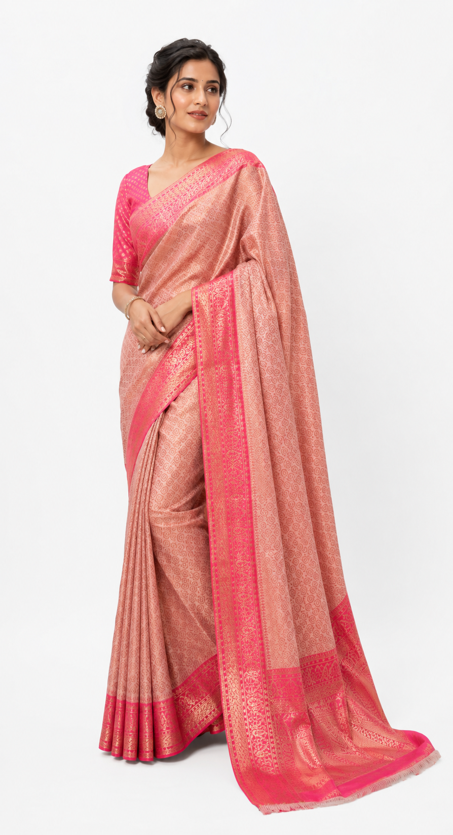 Rose Pink Zari Silk Saree with Brocade Blouse fabric