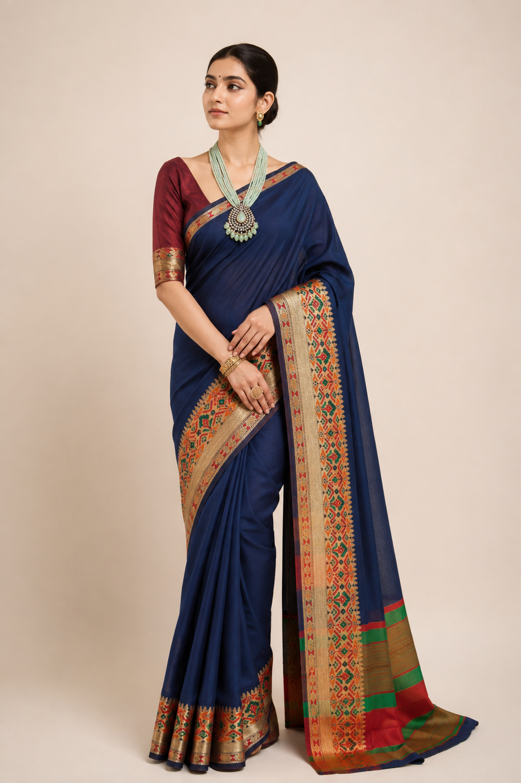 Designer Navy Blue soft katan Silk Saree KN05