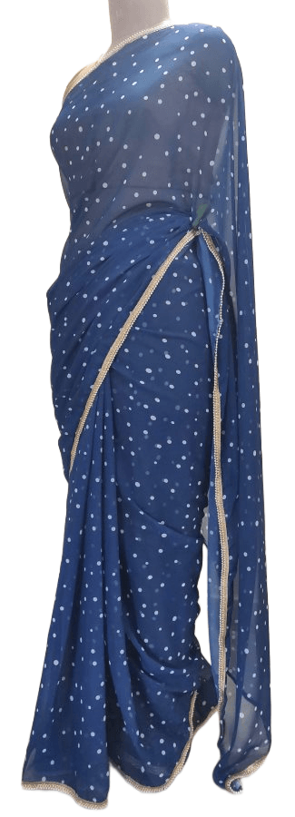 Designer Georgette Blue Polka Dot Printed Pearl Lacer Saree SP24 - Ethnic's By Anvi Creations