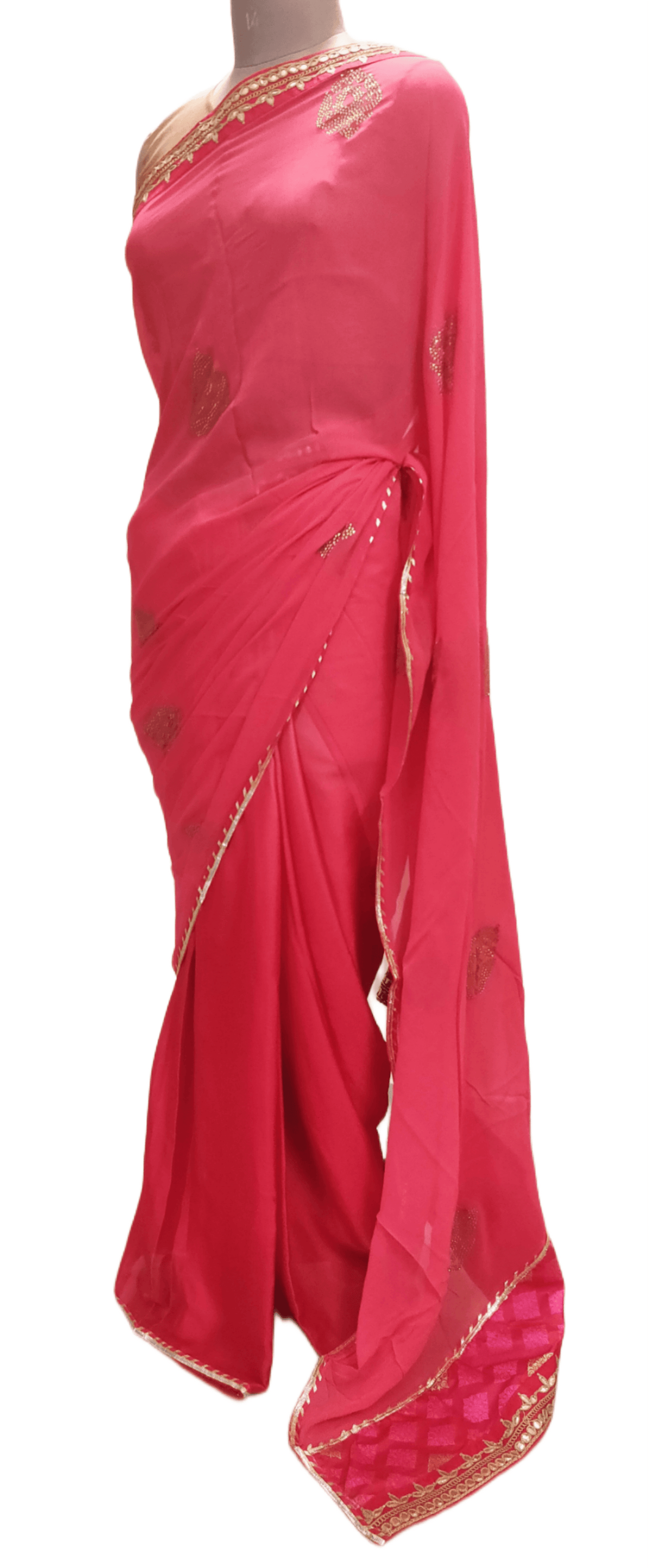 Designer Carrot Pink Pure Georgette Gotta Patti Border Saree SP13 - Ethnic's By Anvi Creations