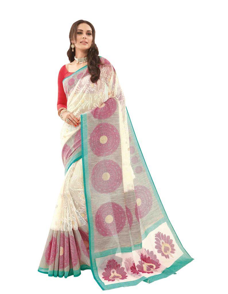 Off white Bhagalpuri Printed light work Saree SC1908-Anvi Creations-Designer Saree