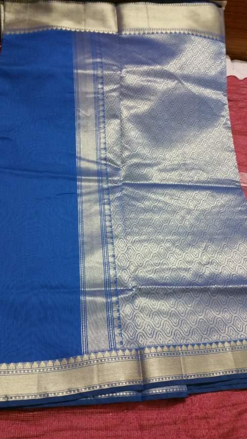 Blue Banarasi Cotton Silk Saree with Running Blouse Fabric BS18 - Ethnic's By Anvi Creations