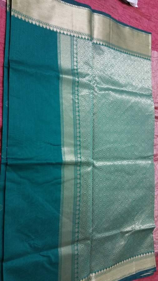 Turquoise Banarasi Cotton Silk Saree with Running Blouse Fabric BS20 - Ethnic's By Anvi Creations