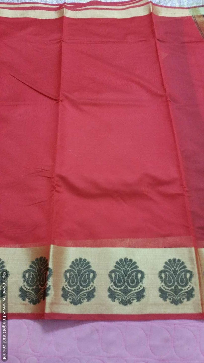 Red Banarasi Cotton Silk Saree with Running Blouse Fabric BS28 - Ethnic's By Anvi Creations