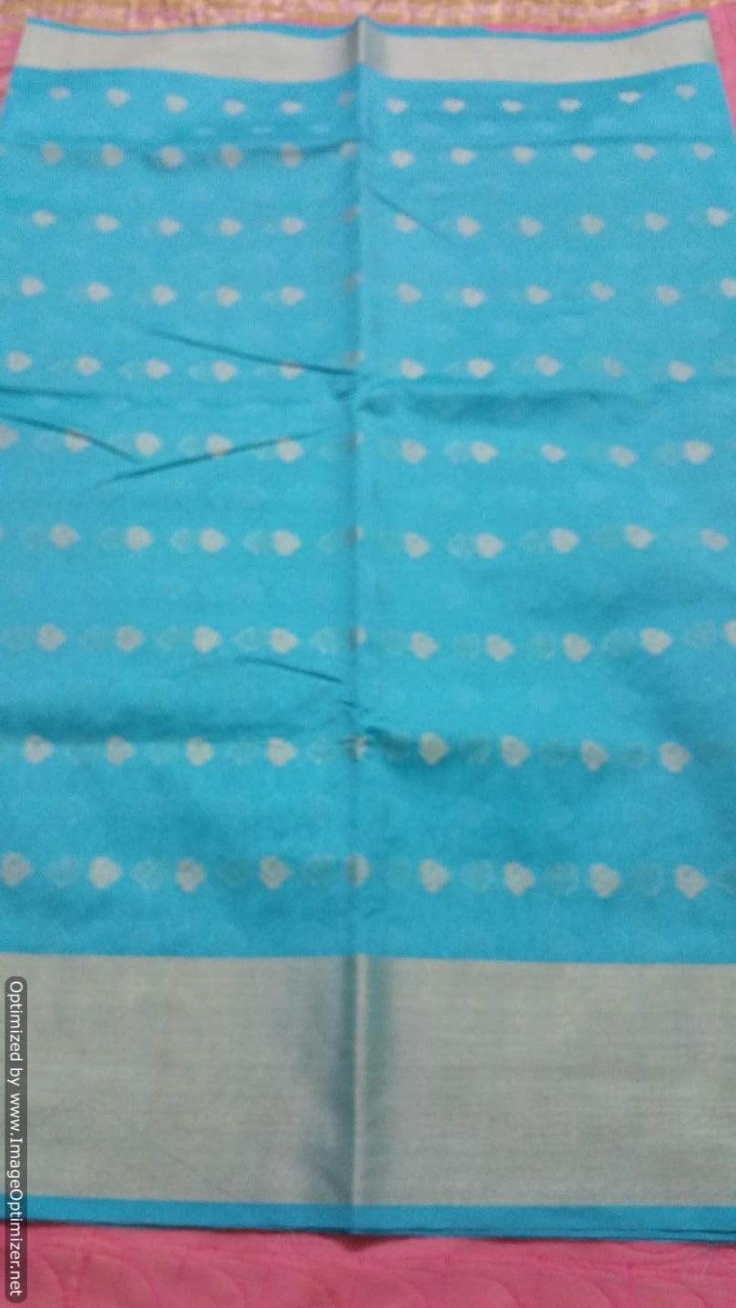 Firozi Blue Banarasi Cotton Silk Saree with Running Blouse Fabric BS30 - Ethnic's By Anvi Creations
