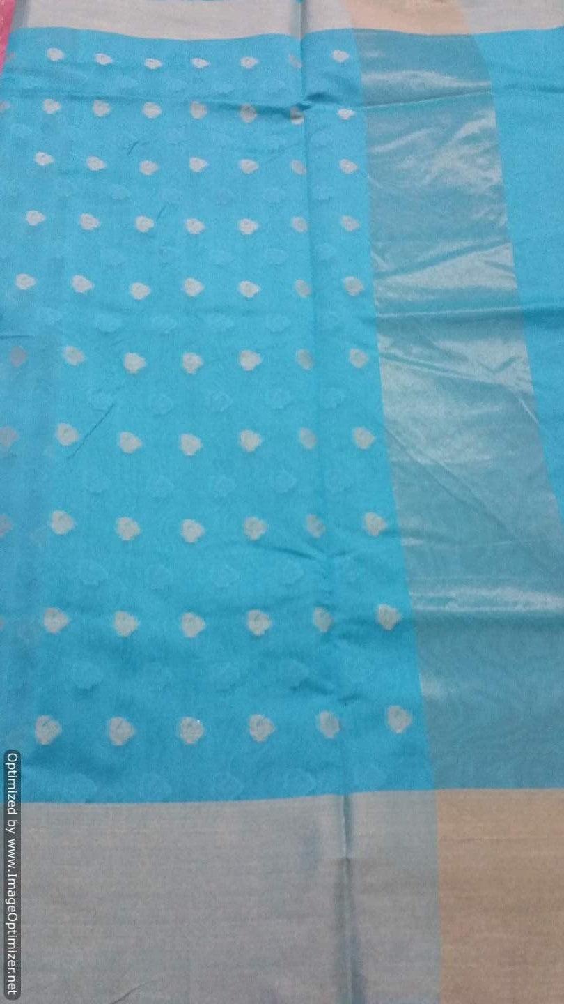 Firozi Blue Banarasi Cotton Silk Saree with Running Blouse Fabric BS30 - Ethnic's By Anvi Creations