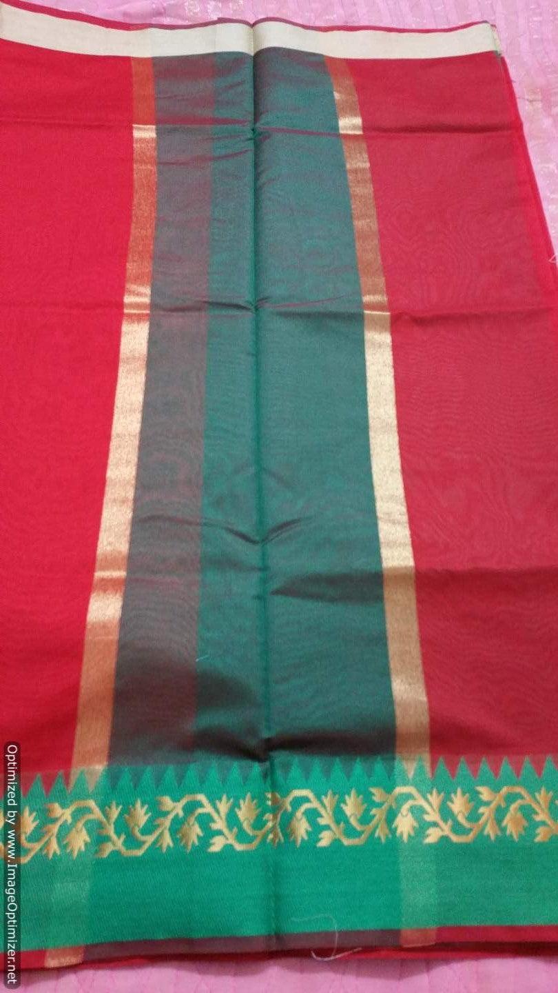 Red Banarasi Cotton Silk Saree with Running Blouse Fabric BS35 - Ethnic's By Anvi Creations