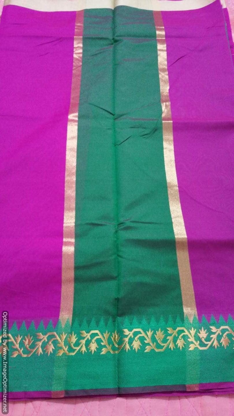 Purple Banarasi Cotton Silk Saree with Running Blouse Fabric BS33 - Ethnic's By Anvi Creations