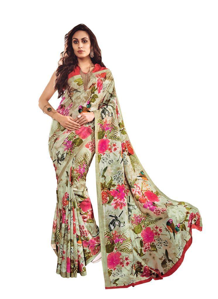 Green Printed Georgette Saree SC21323-Anvi Creations-Designer Saree