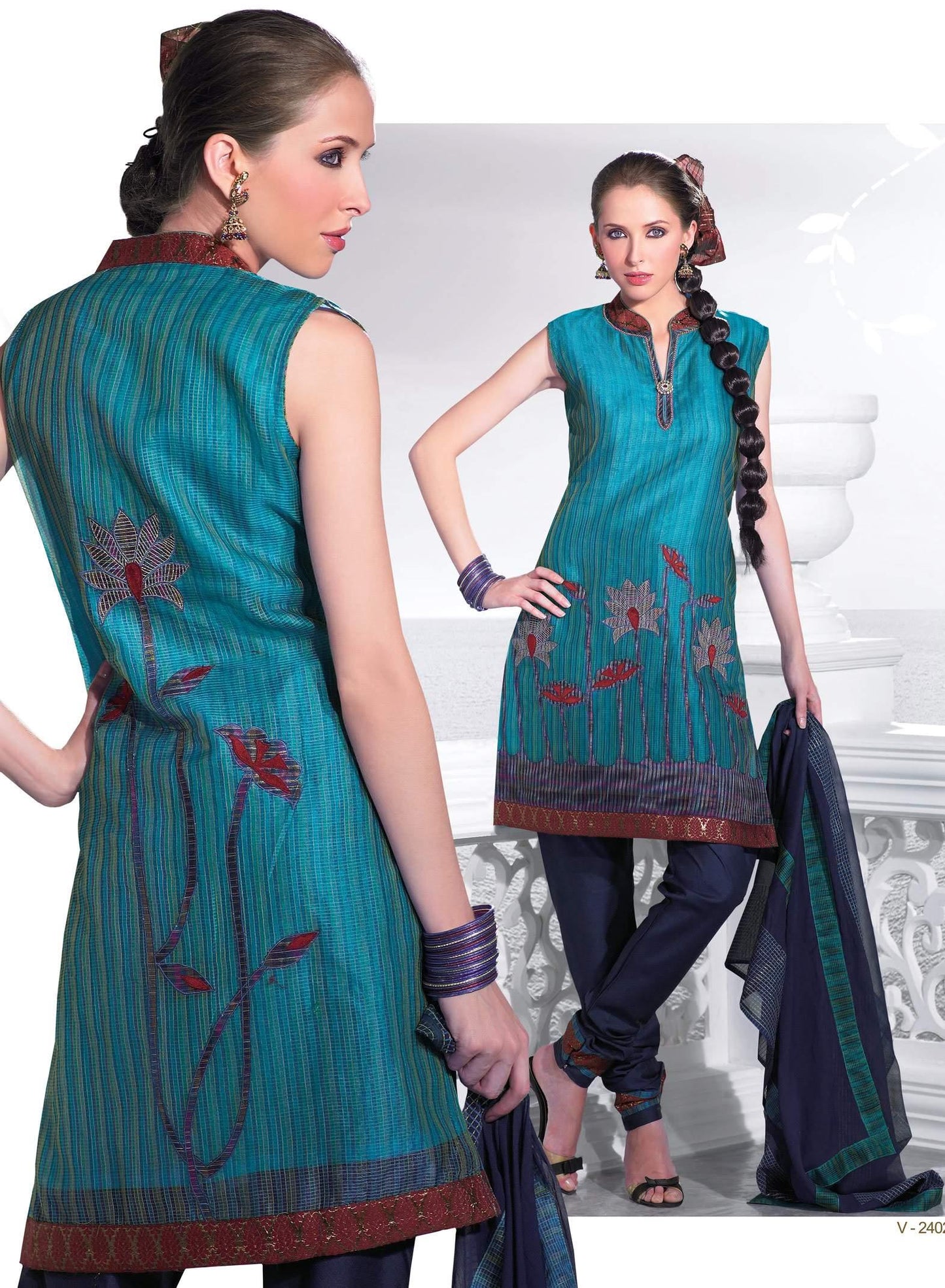 Multi Embellished Cotton Stitched Salwar kameez Churidar SC2402-Anvi Creations-Ready to Wear Suits