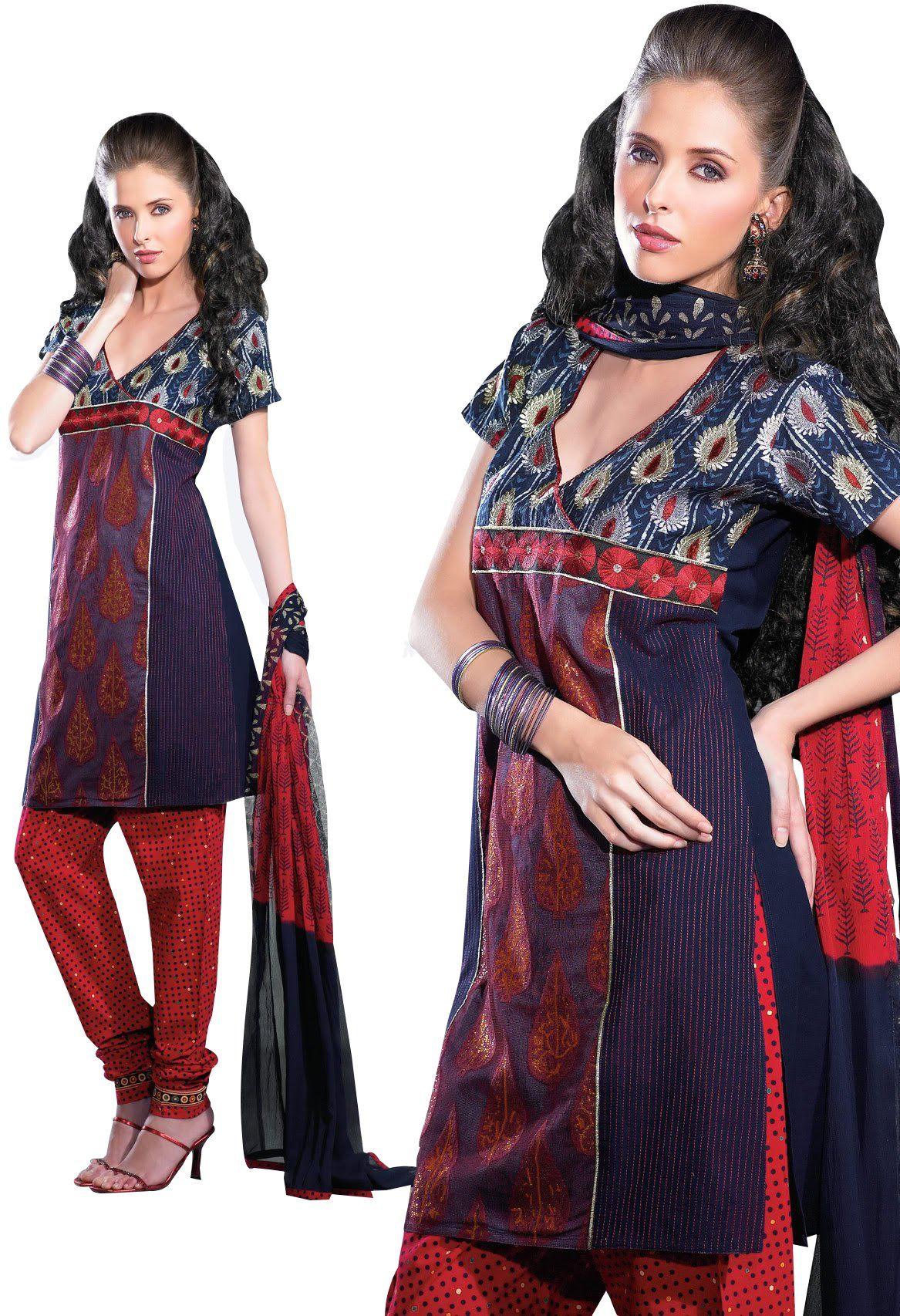Blue Embellished Cotton Silk Stitched Salwar kameez Churidar SC2414-Anvi Creations-Salwar Kameez