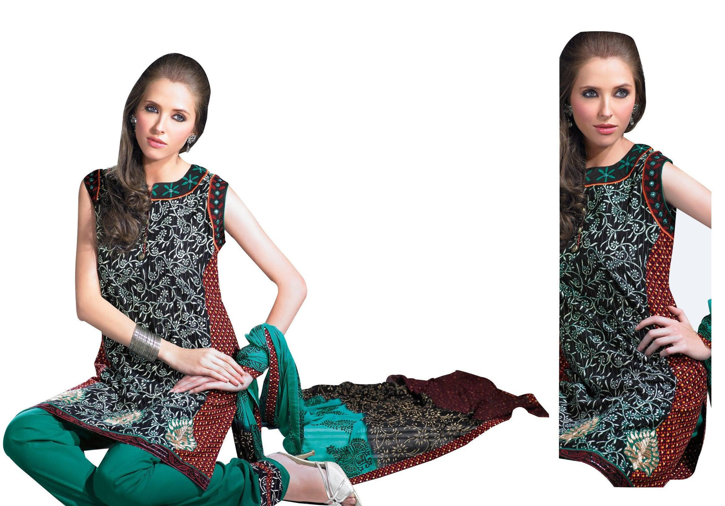Black Turquoise Embellished Cotton Stitched Salwar kameez Churidar SC2428-Anvi Creations-Ready to Wear Suits
