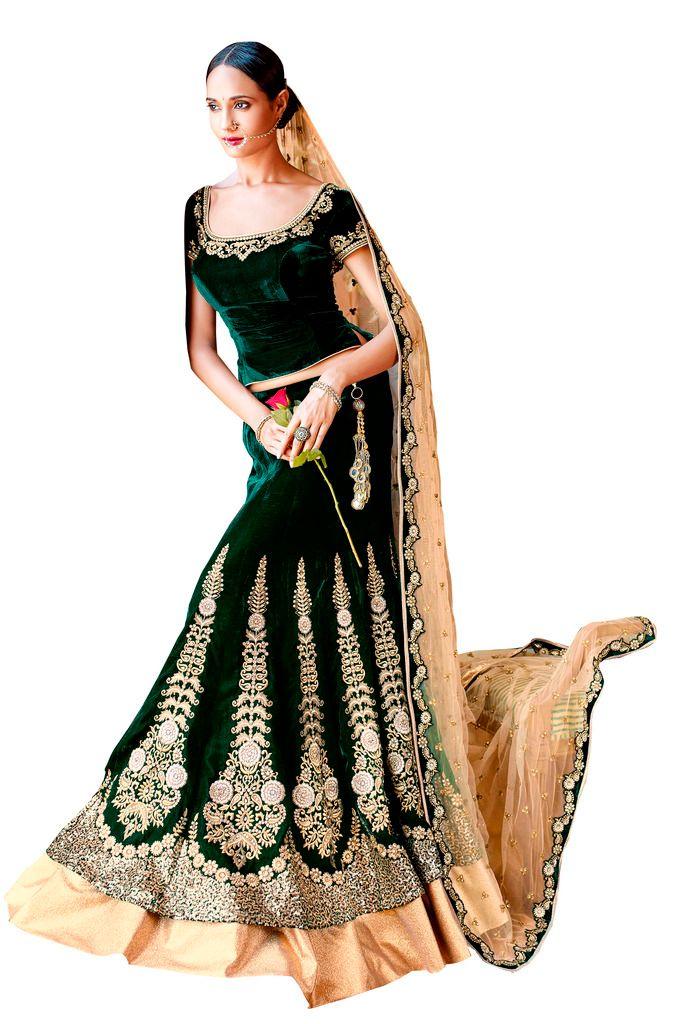 Heavy Wedding Velvet Green Lehenga Choli SC5050-Anvi Creations-Party Wear Lehenga Choli