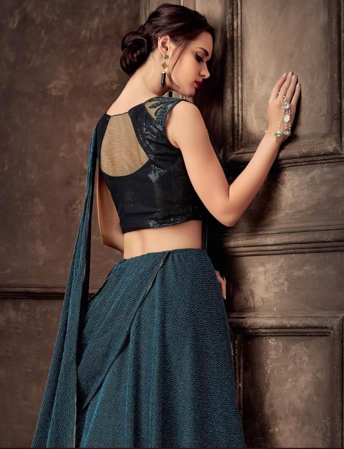 Turquoise Blue Ready To Wear Heavy Indo Western Lehenga Saree 5108 - Ethnic's By Anvi Creations