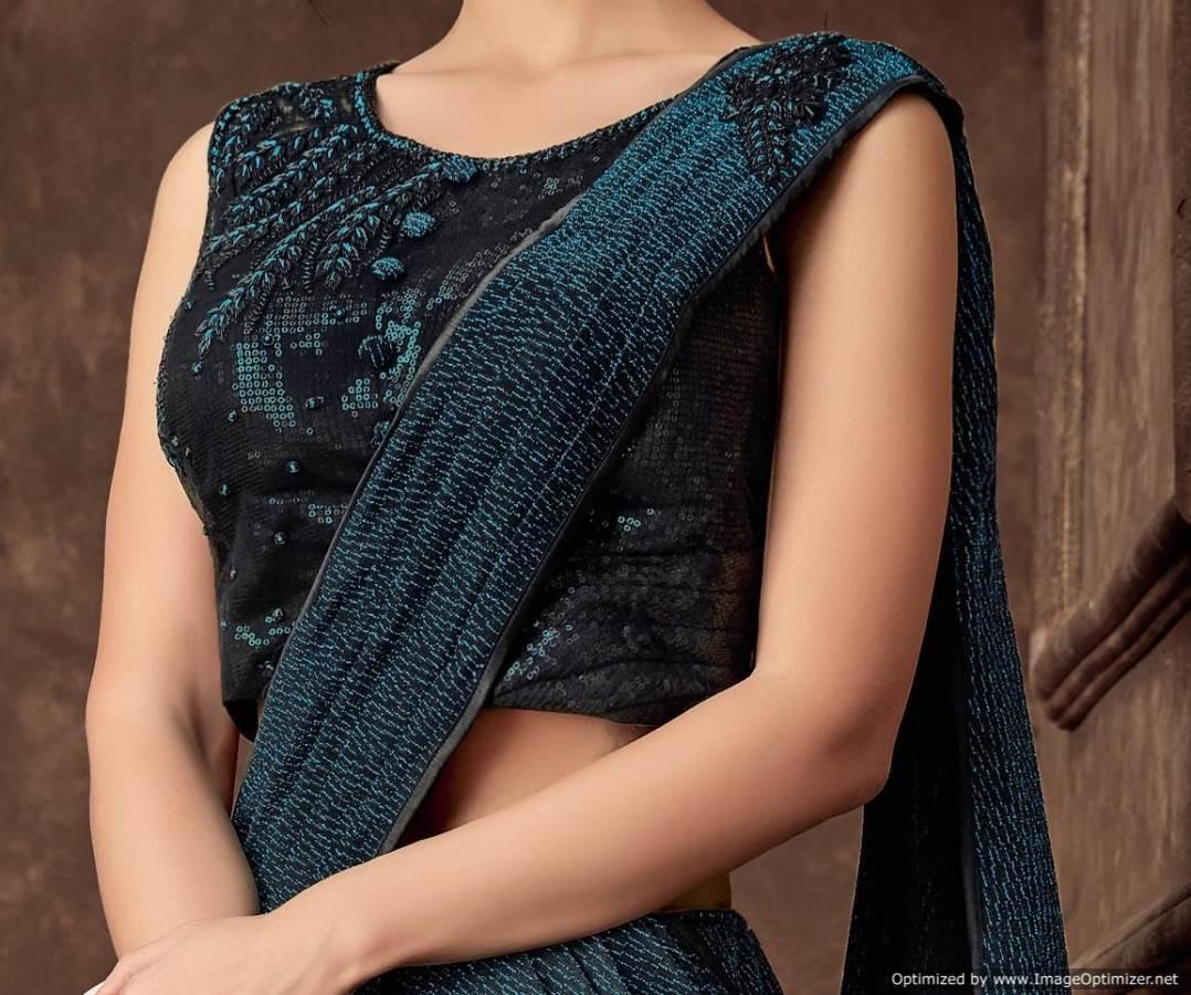 Turquoise Blue Ready To Wear Heavy Indo Western Lehenga Saree 5108 - Ethnic's By Anvi Creations