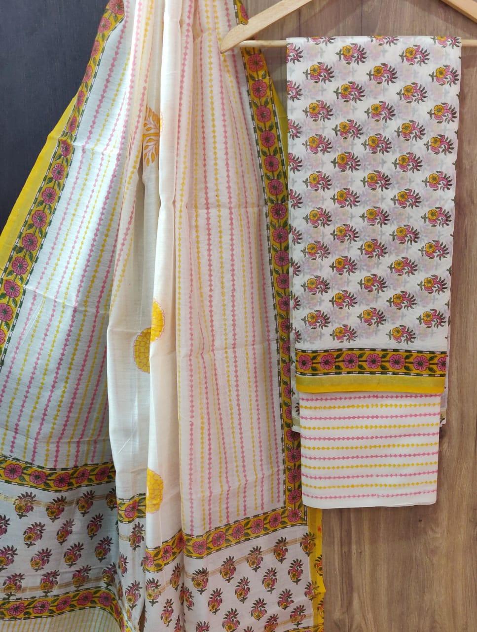 Exclusive Off White Chanderi Silk Salwar Kameez Dress Material AACH05 – Ethnic's By Anvi Creations