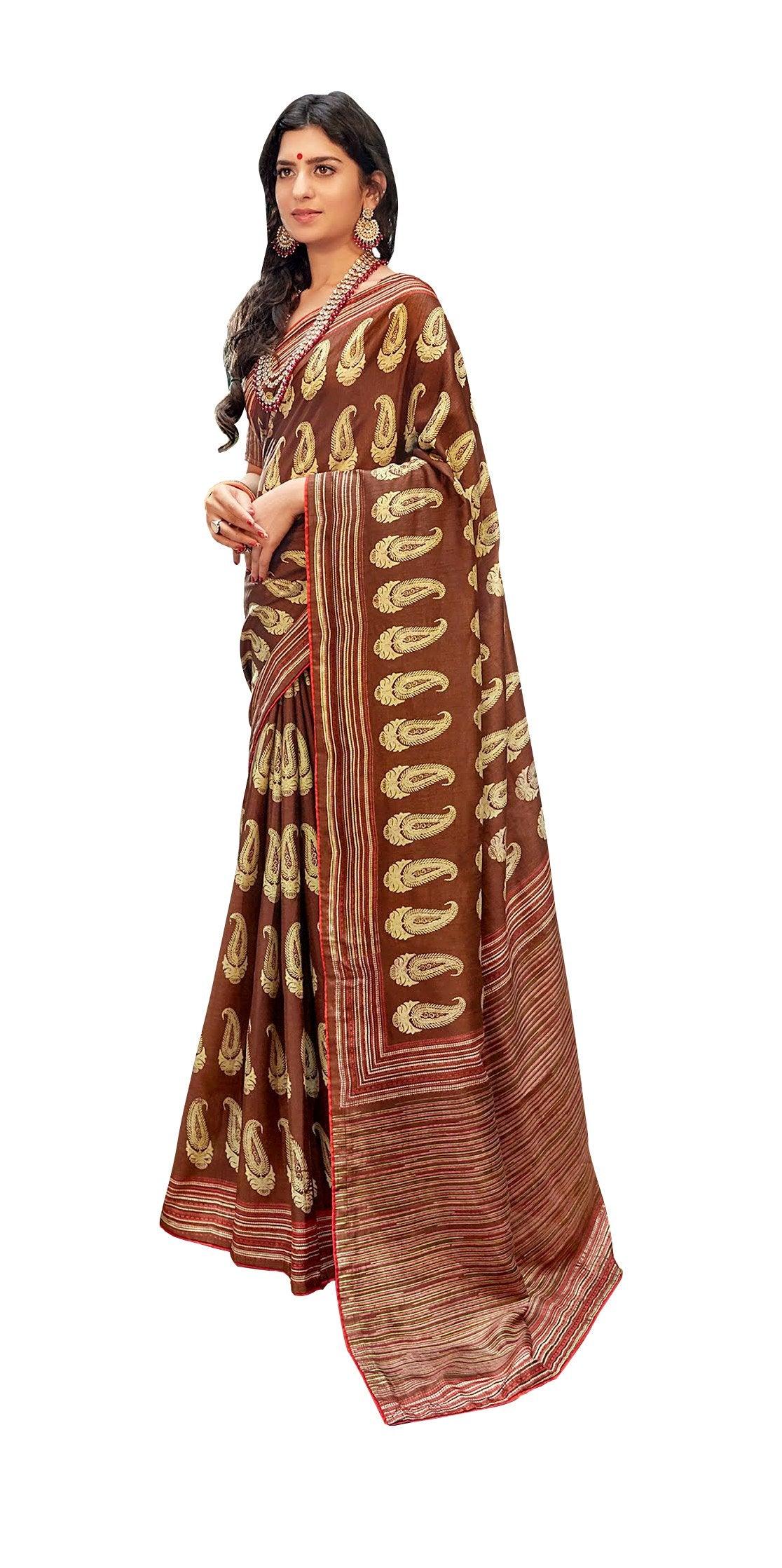 Brown Dola Silk Saree with Shawl AAS75-Anvi Creations-Designer Saree