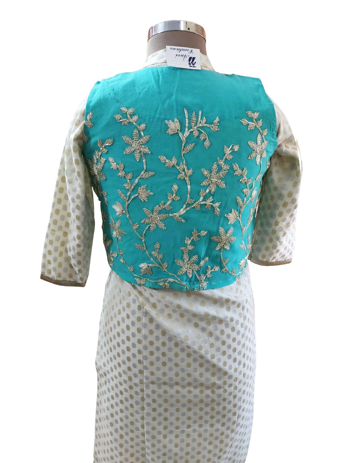 Turquoise Green Gotta Embroidered Ethnic Jacket Shrug ACJ02-Anvi Creations-Jacket,Koti