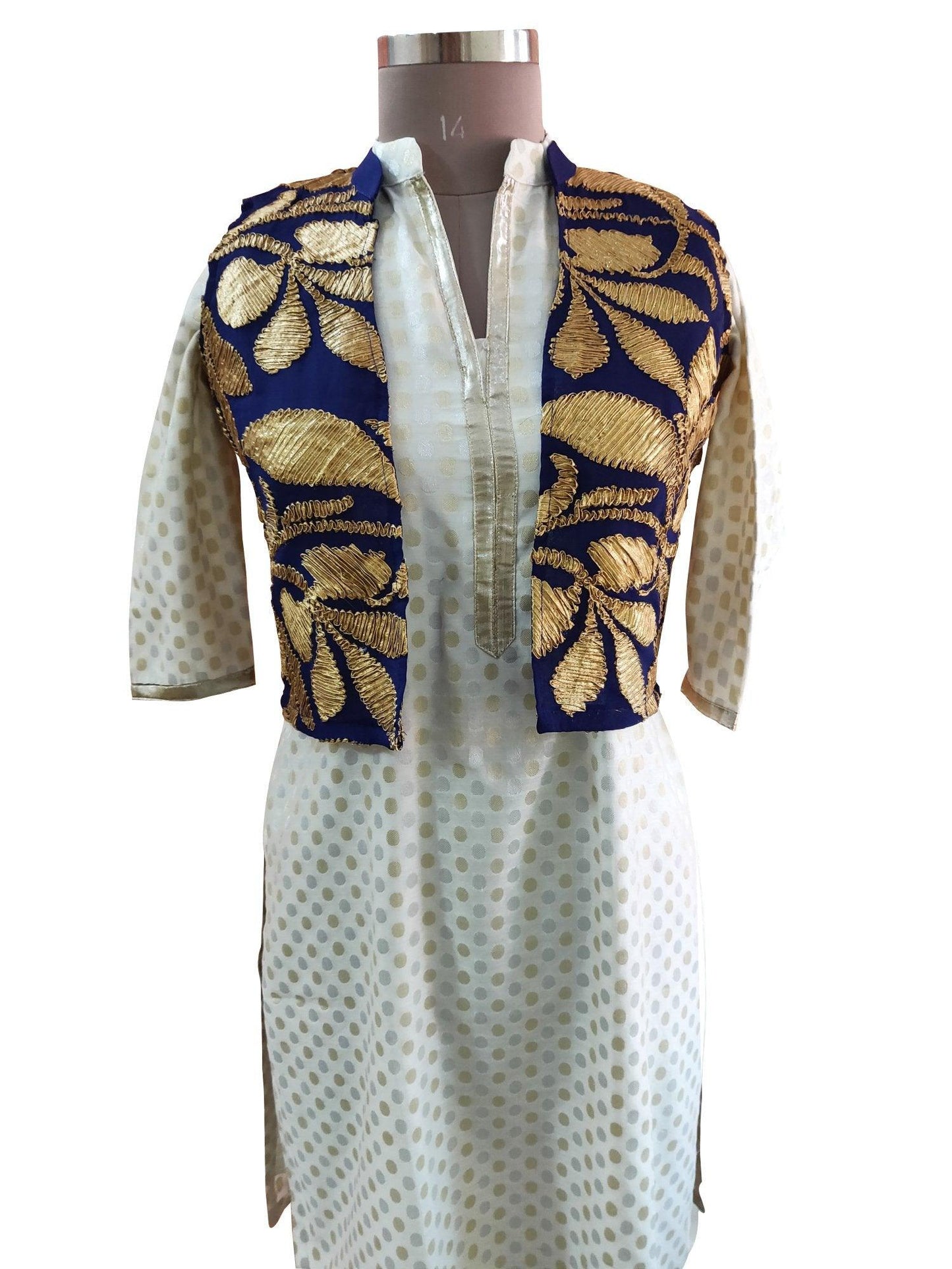 Blue Gotta Embroidered Ethnic Jacket Shrug ACJ04-Anvi Creations-Jacket,Koti